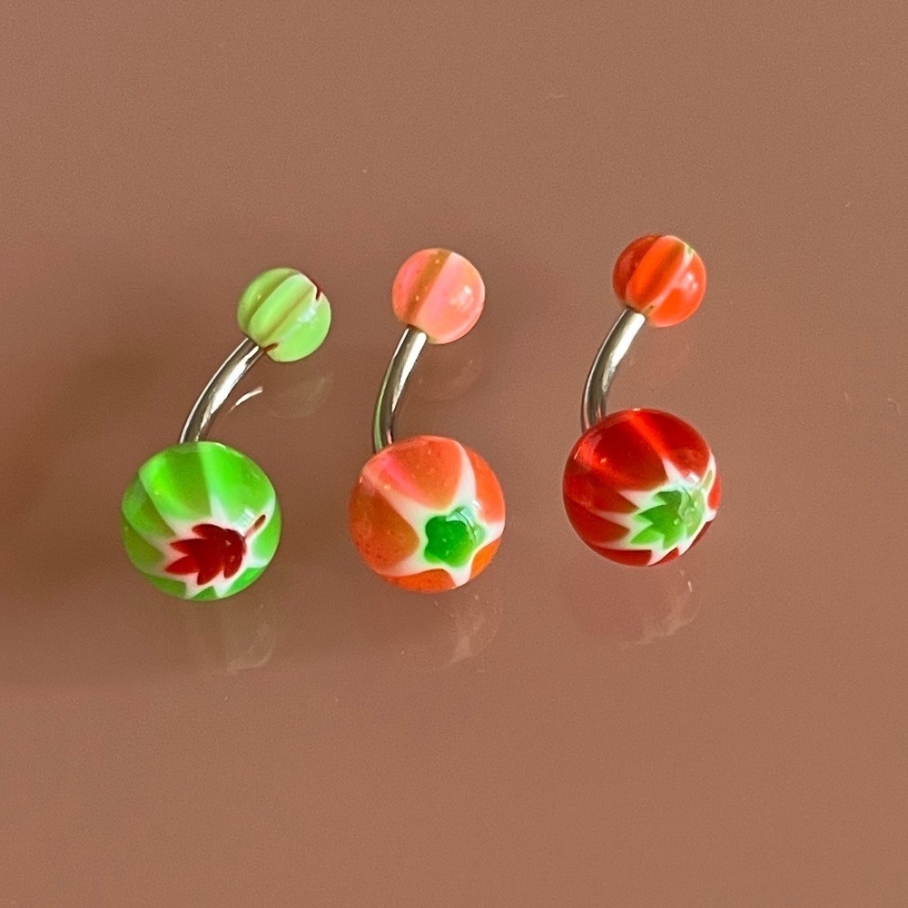 🍃❤️NWT Set of 3 Belly Button Rings | Red, Pink & Neon Green Leaf Designs ✨